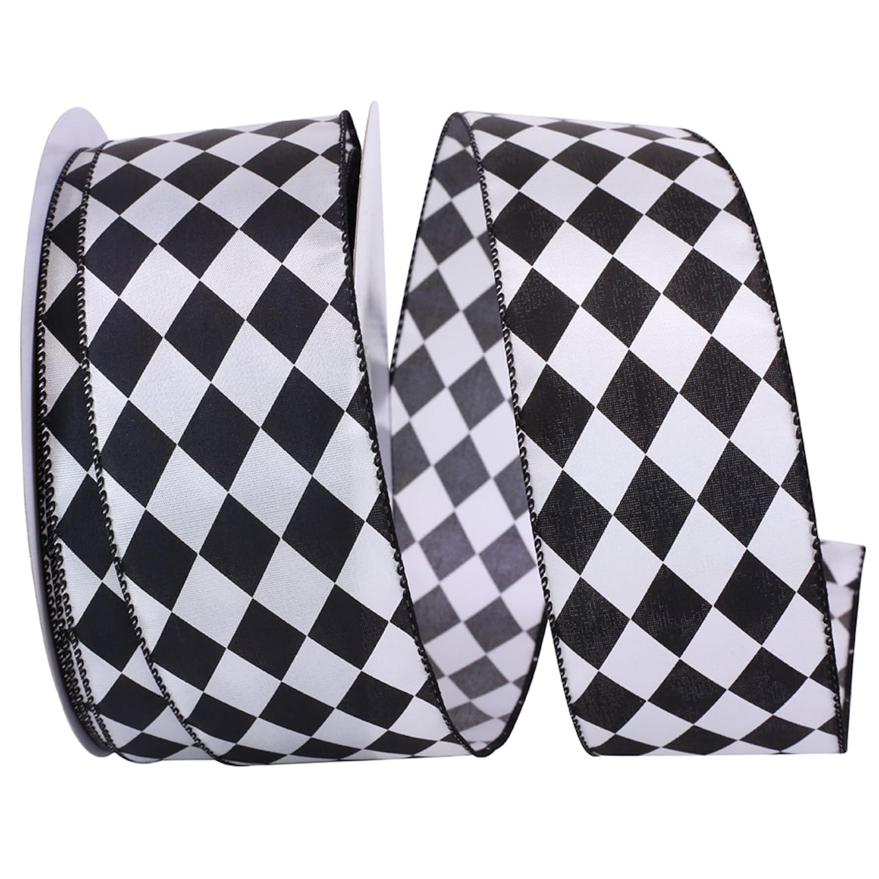 Reliant 2.5" x 50yd. Wired Black & White Diamond Dan Ribbon